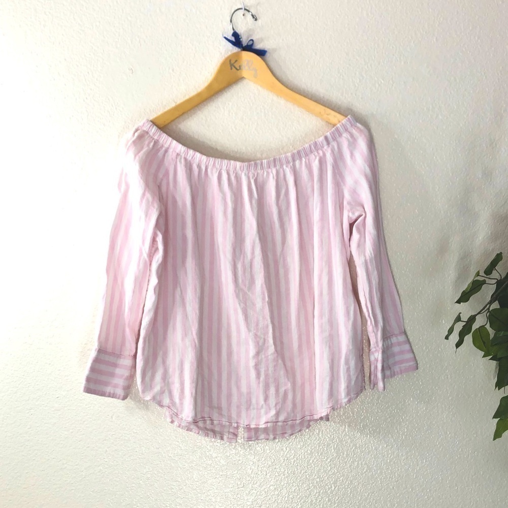 Levi’s Pink and White Striped Off Shoulder Top